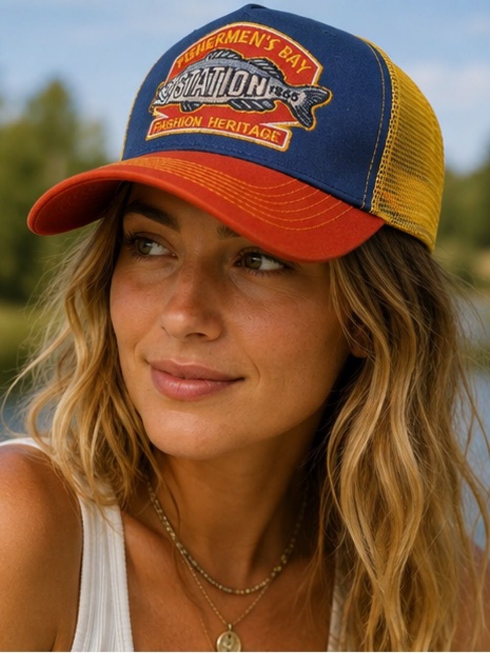 Fisherman’s Bay Retro Trucker Hat | Fish Patch Mesh Cap